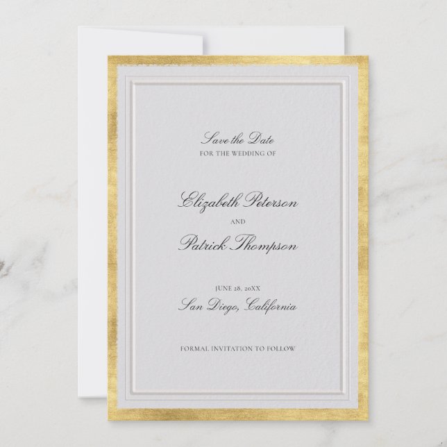 Save The Date Mariage Classique Moderne Formel Faux Or Ivoire (Devant)