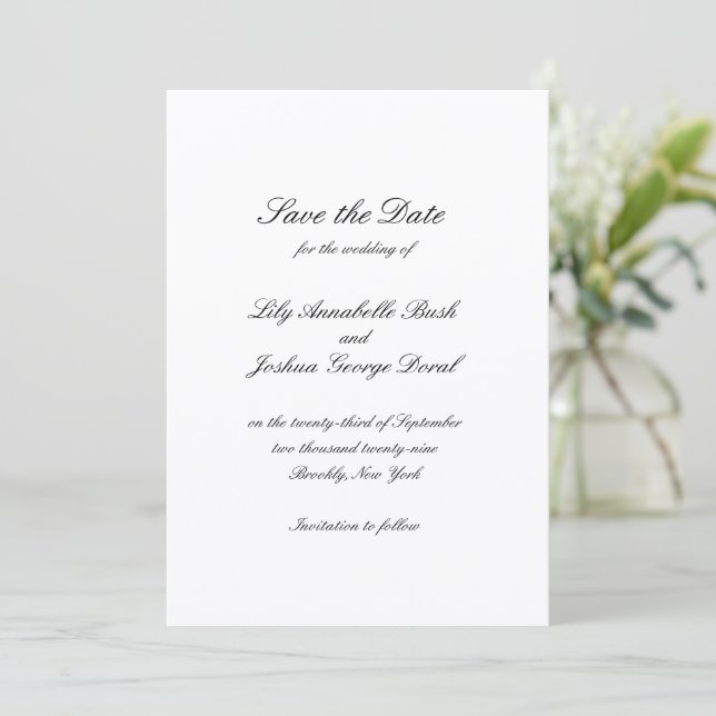 Save The Date Mariage Classique Noir et Blanc Intemporel (Debout devant)