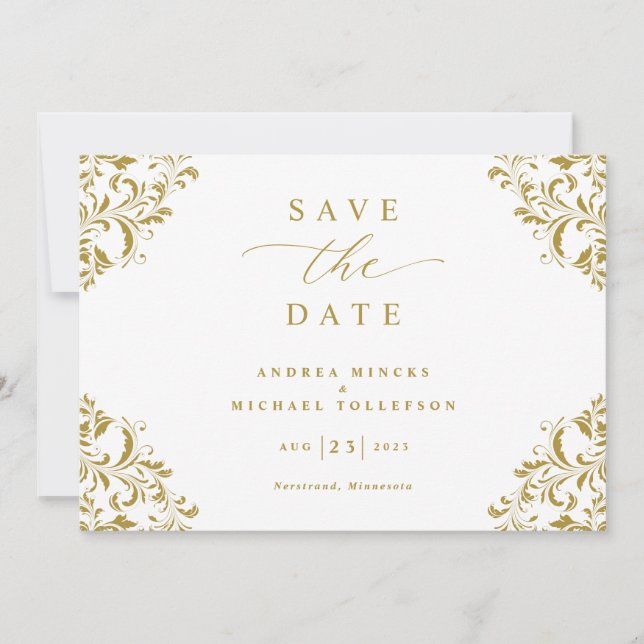 Save The Date Mariage Classique Or Élégant Vintage (Devant)