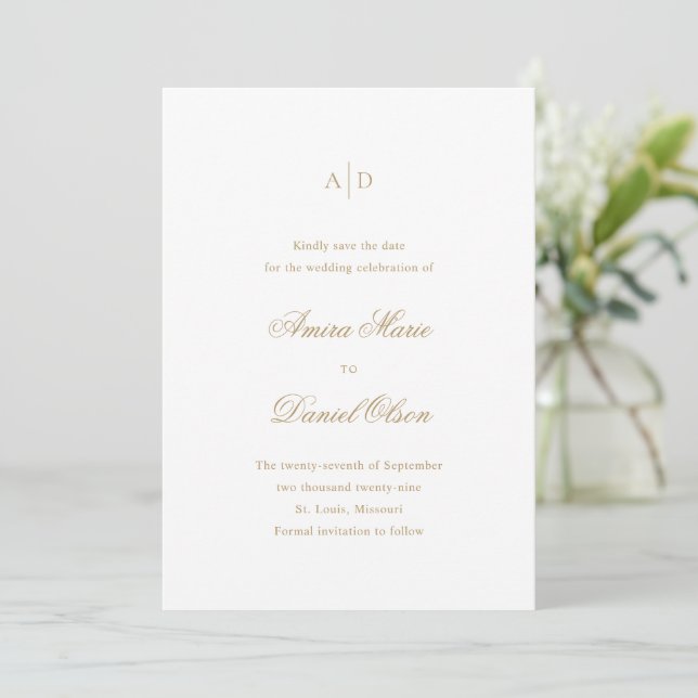Save The Date Mariage Classique Or Pur (Debout devant)