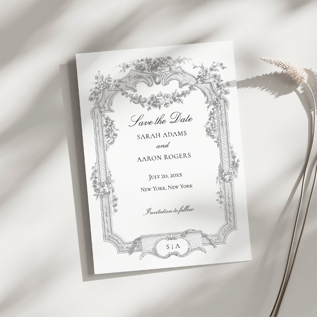 Save The Date Mariage Classique Orné de Guirlande de Roses Franç (Créateur téléchargé)