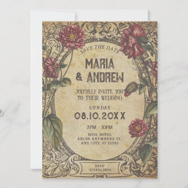 Save The Date Mariage Classique Vintage Gothique Brun (Devant)