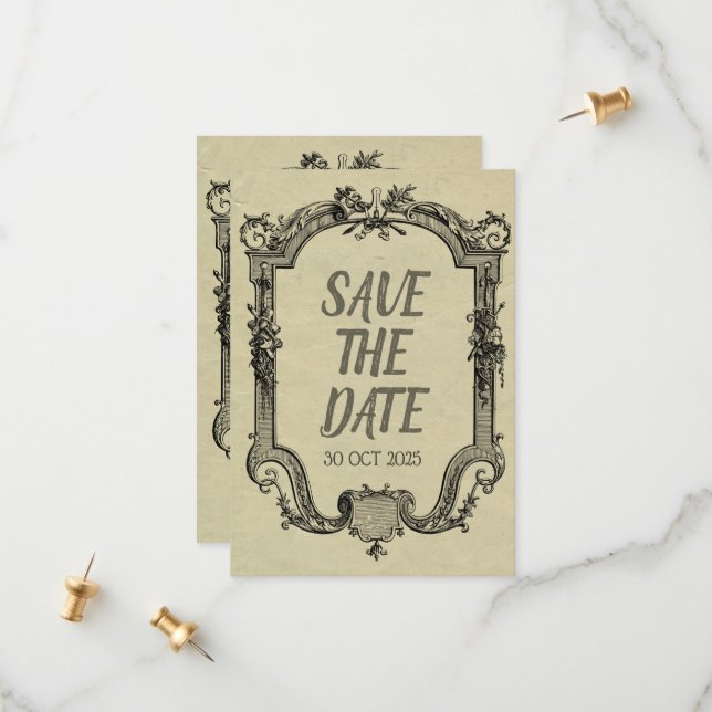 Save The Date Mariage classique Vintage vert noir (Devant/Arrière en situation)