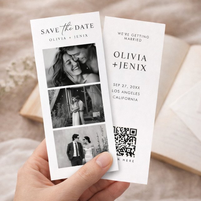 Save The Date Mariage Code QR Bande Photo Marque-Page Moderne (Créateur téléchargé)