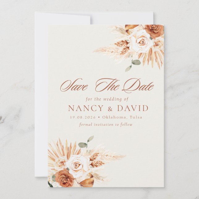 Save The Date Mariage code QR Boho Floral Terracotta  (Devant)