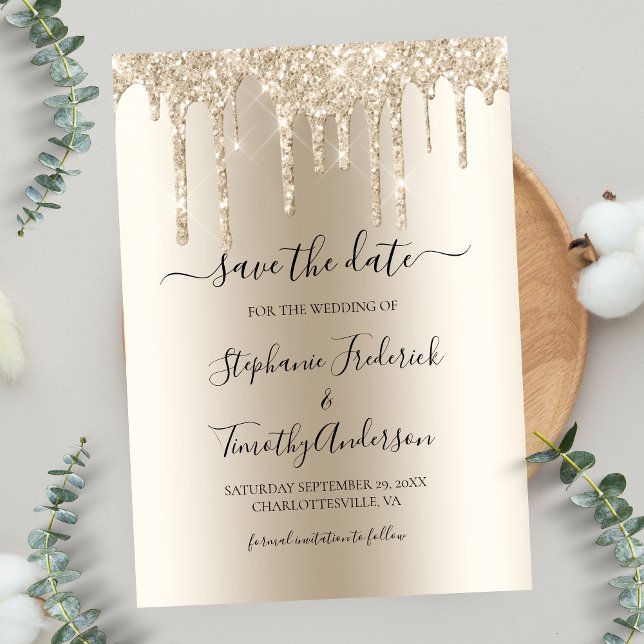 Save The Date Mariage code QR Champagne dégoulinant de paillette (Créateur téléchargé)