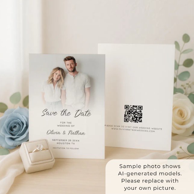 Save The Date Mariage code QR de superposition de photo minimali (Créateur téléchargé)