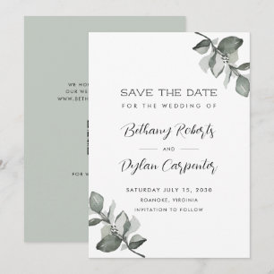 Save The Date Mariage Code QR Eucalyptus Aquarelle Sage