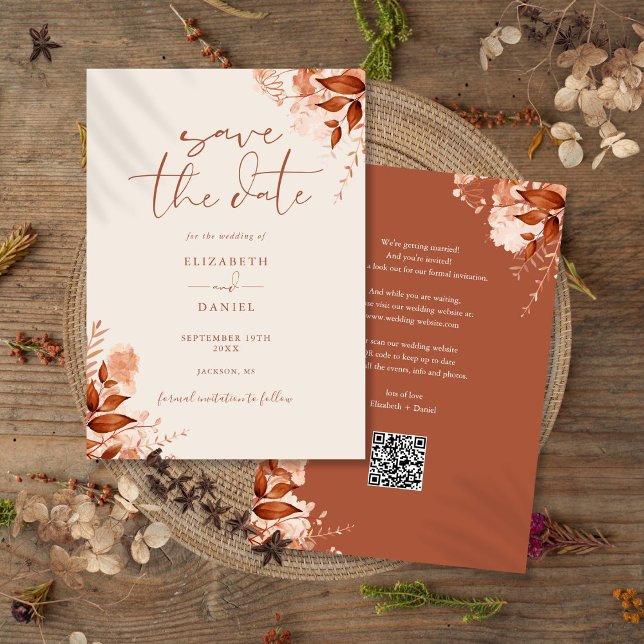 Save The Date Mariage Code QR Floral Rustique Automne (Autumn Fall Rustic Floral QR Code Wedding Save The Date)