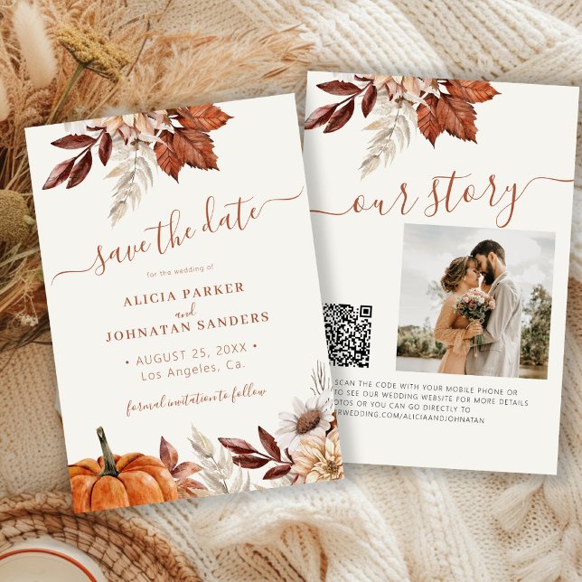 Save The Date Mariage code QR floral terracotta moderne rustique (Créateur téléchargé)