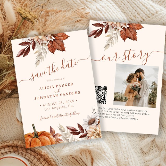 Save The Date Mariage code QR floral terracotta moderne rustique (Créateur téléchargé)