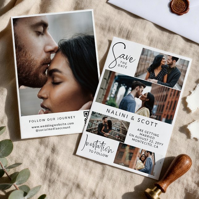 Save The Date Mariage Code QR Instantanés de Typographie Moderne (Créateur téléchargé)