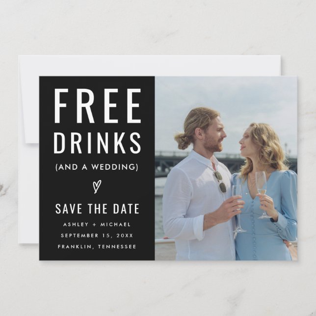 Save The Date Mariage Code Qr Photo de Boissons Gratuites Drôles (Devant)