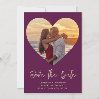 Save The Date Mariage Coeur découpé Plum & Gold Photo
