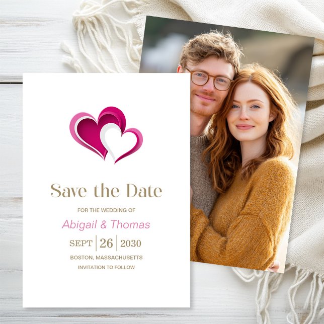 Save The Date Mariage cœurs roses élégants (Créateur téléchargé)