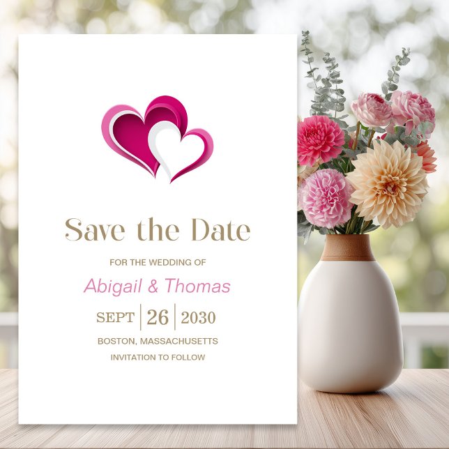 Save The Date Mariage cœurs roses élégants (Créateur téléchargé)