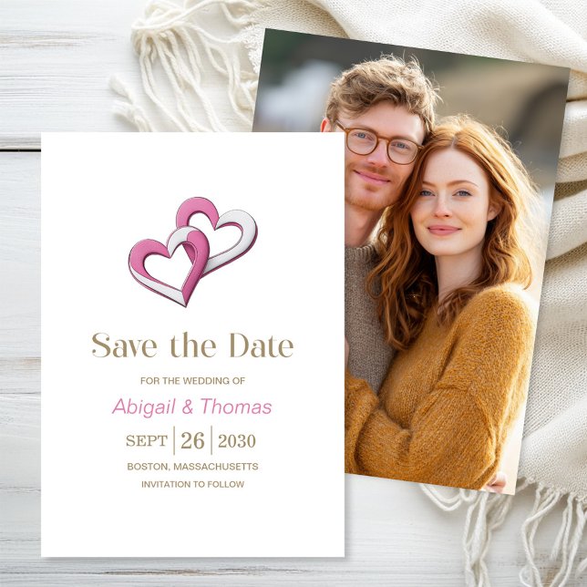 Save The Date Mariage coeurs roses et blancs (Créateur téléchargé)