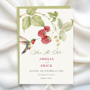 Save The Date Mariage colibri framboises florales