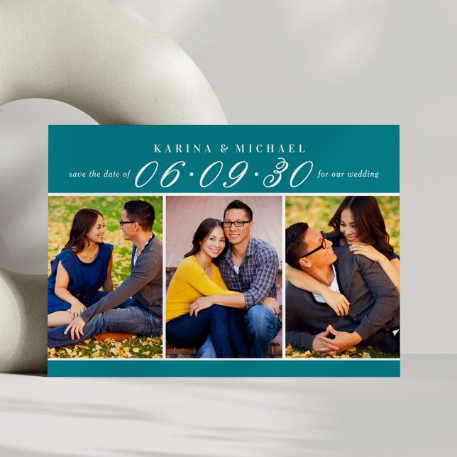 Save The Date Mariage Collage Photo Trois Tons Sarcelle (Créateur téléchargé)