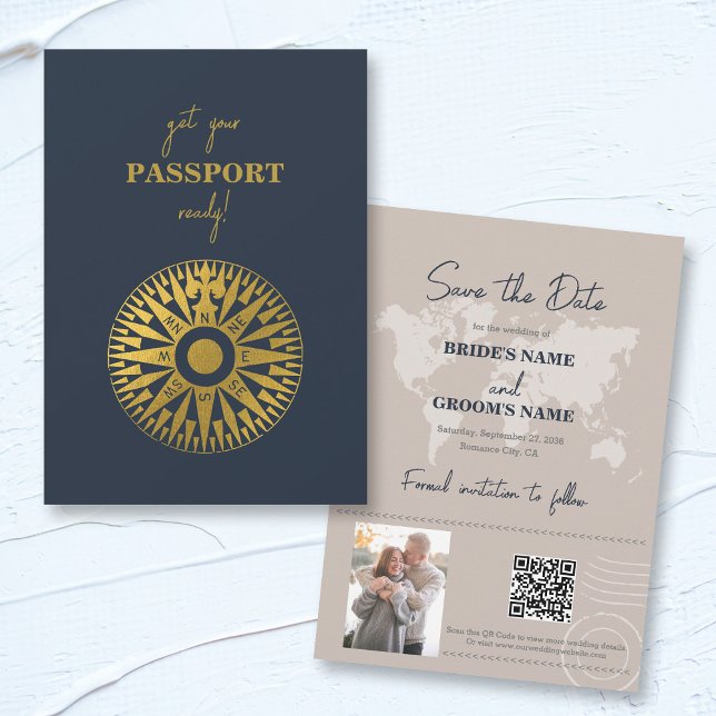 Save The Date Mariage Compass de passeport de mariage de destina (Destination Wedding Passport Compass Wedding Save The Date)