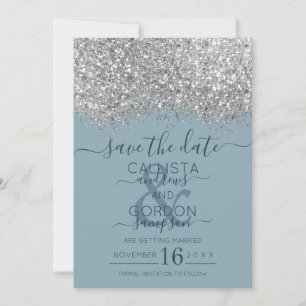 Save The Date Mariage Confetti Parties scintillant bleu argent d