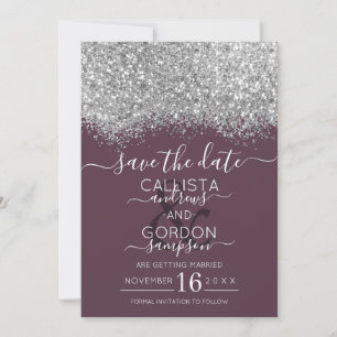 Save The Date Mariage Confetti Parties scintillant violet argent