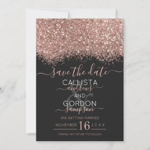 Save The Date Mariage Confettis Luxueux Rose Doré Noir Pailleté