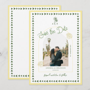 Save The Date Mariage Coquillage Palmier Jaune Citron de la Côte