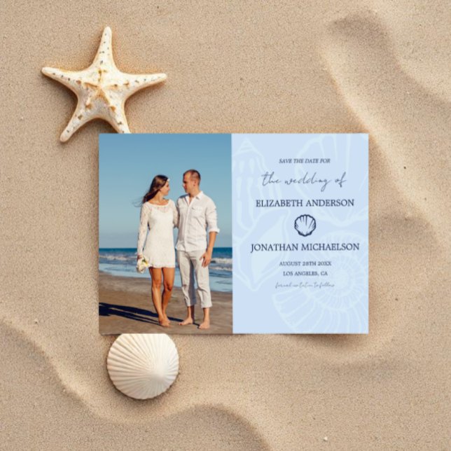 Save The Date Mariage Coquillages Bleus Côtiers (Créateur téléchargé)