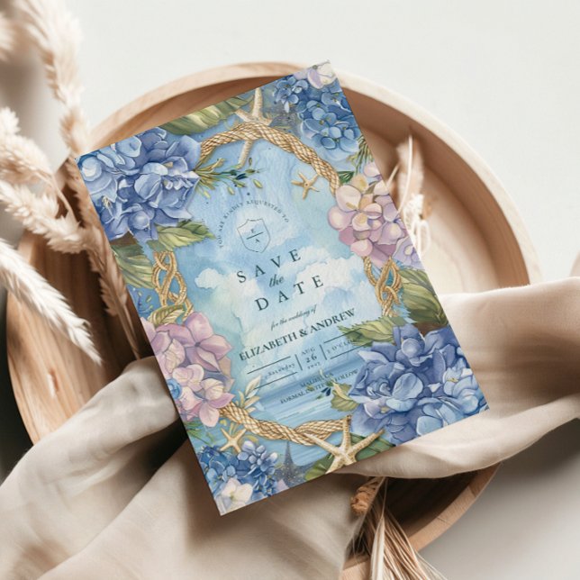 Save The Date Mariage Corde Côtière Hortensia Bleu (Créateur téléchargé)