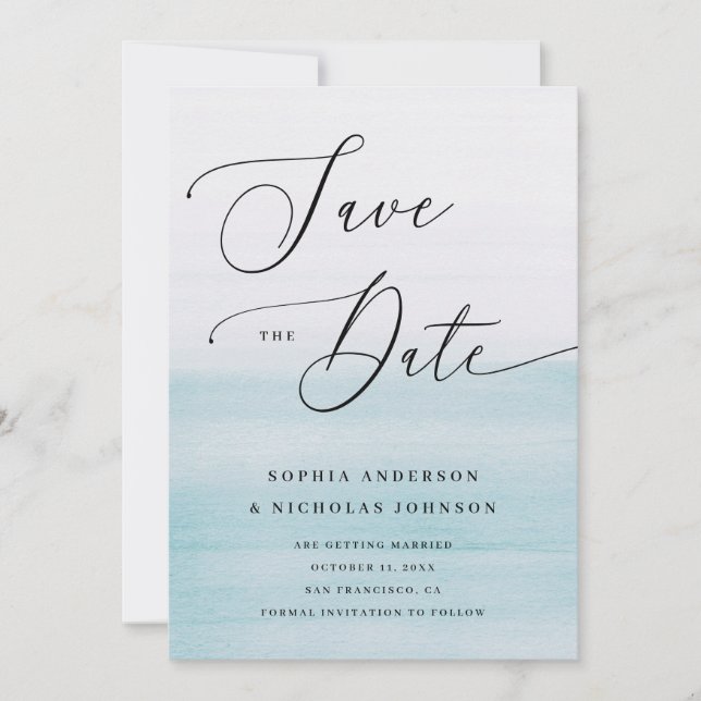 Save The Date Mariage Côte de Bleu à l'Aquarelle | Plage Romanti (Devant)