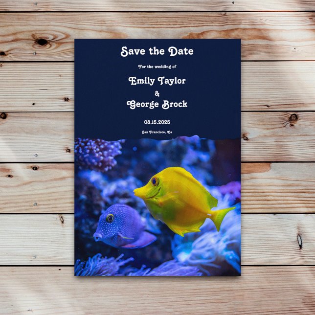 Save The Date Mariage côtier de poissons sous-marins bleu marine (Créateur téléchargé)