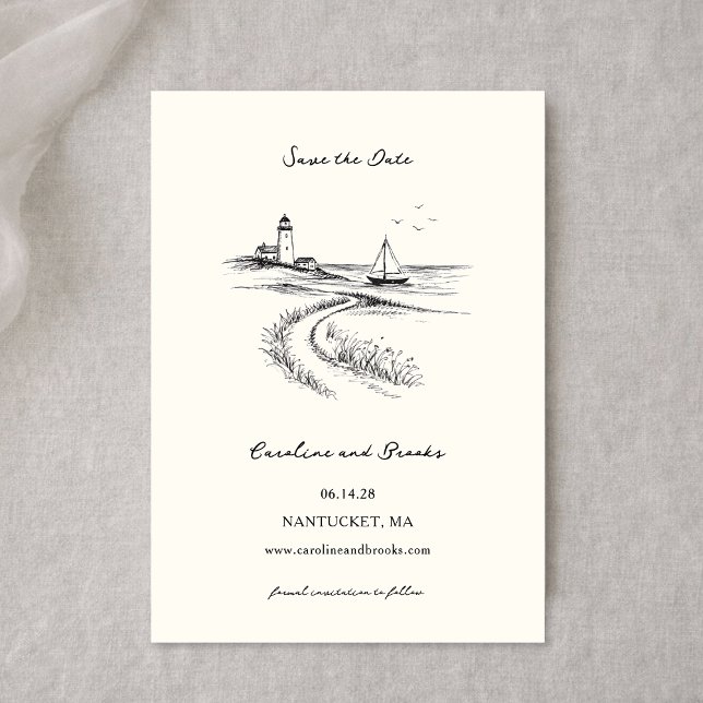 Save The Date Mariage côtier dessiné à la main en noir et blanc (Créateur téléchargé)