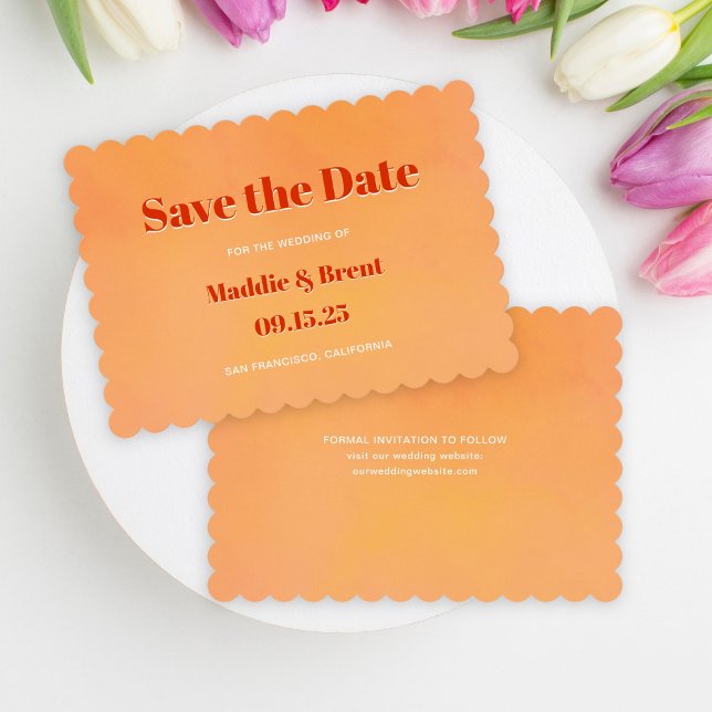 Save The Date Mariage Coucher de Soleil Aquarelle Moderne Orange (Créateur téléchargé)