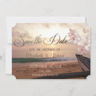 Save The Date Mariage coucher de soleil sur la plage, Plumeria E