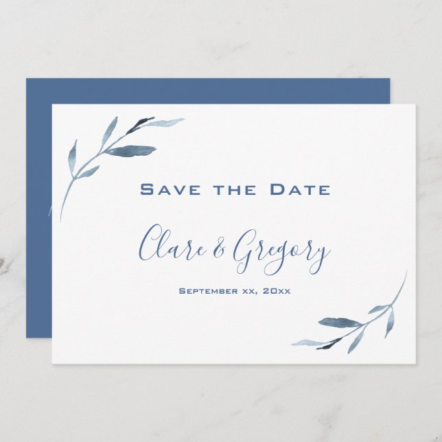 Save The Date Mariage couleur bleu et blanc (Devant / Derrière)