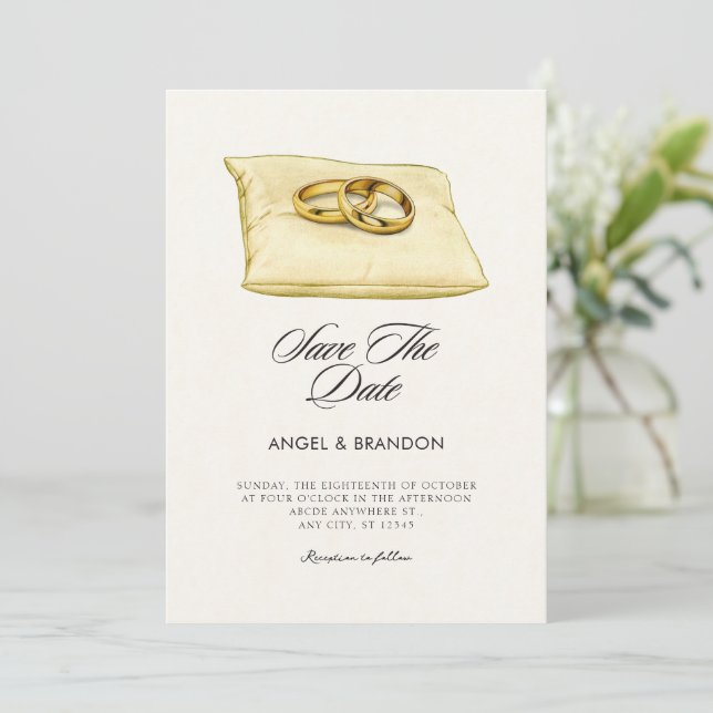 Save The Date mariage couple anneaux art (Debout devant)