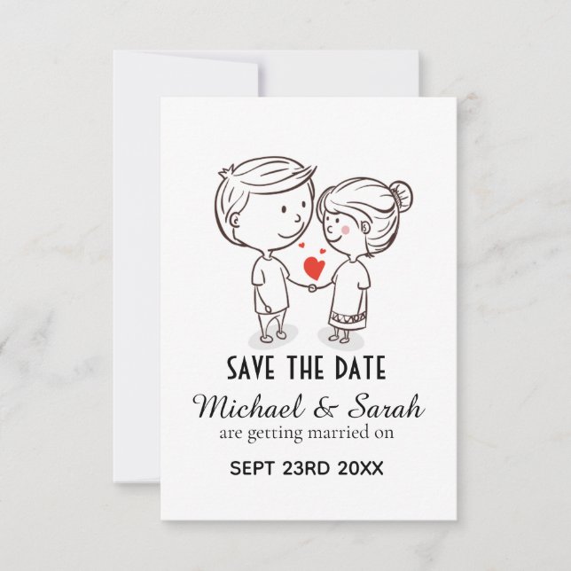 Save The Date Mariage Couple Mignon Dessin Enregistrer la Date (Devant)