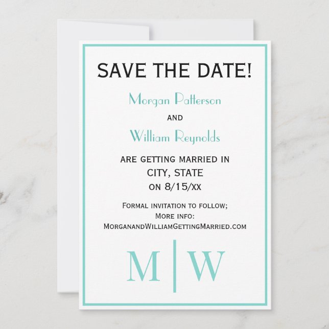 Save The Date Mariage Couple Simple 2 Initiales Monogramme VS Co (Devant)