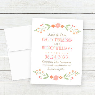 Save The Date Mariage Couronne Fleurie de Corail Charmante