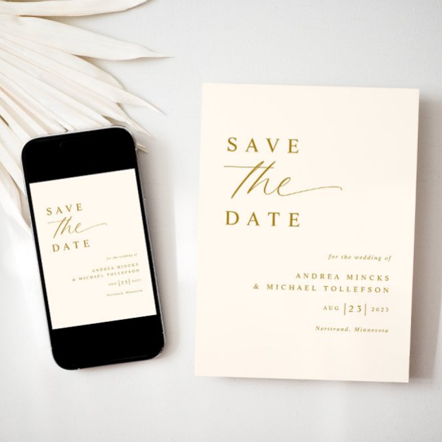 Save The Date Mariage Crème et Or Romantique Douce (Elegant Save the Date Wedding Download or Printed - Soft Romantic Cream and Gold)