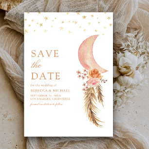 Save The Date Mariage croissant de lune florale terreuse Pampas