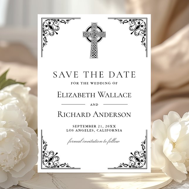 Save The Date Mariage croix celtique noir et blanc (Créateur téléchargé)