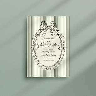 Save The Date Mariage Cygne Dessiné à la Main Vintage Bandes Ver