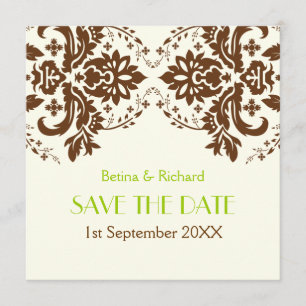 Save The Date Mariage Damask brown, green, ivoire Enregistrer la