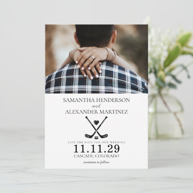 Save The Date Mariage d'amour du hockey (Debout devant)