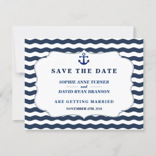 Save The Date Mariage d'Ancre Chic Nautical Navy Waves