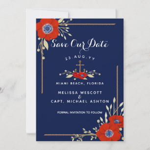 Save The Date Mariage d'Ancre d'anémone bleu et blanc rouge