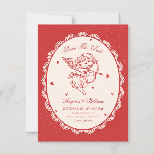 Save The Date Mariage d'ange cupide vintage (Devant)