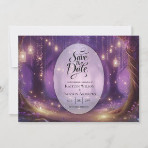 Save The Date Mariage dans la Forêt Enchantée de Violet à Minuit